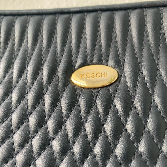 Vintage Navy Quilted Leather Gold Chain Strap Tassel Shoulder handbag crossbody - Picture 3 of 16